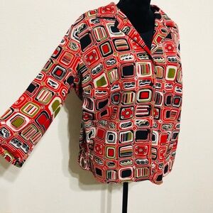Vibrant Red and Black Patterned blouse womens top 1x